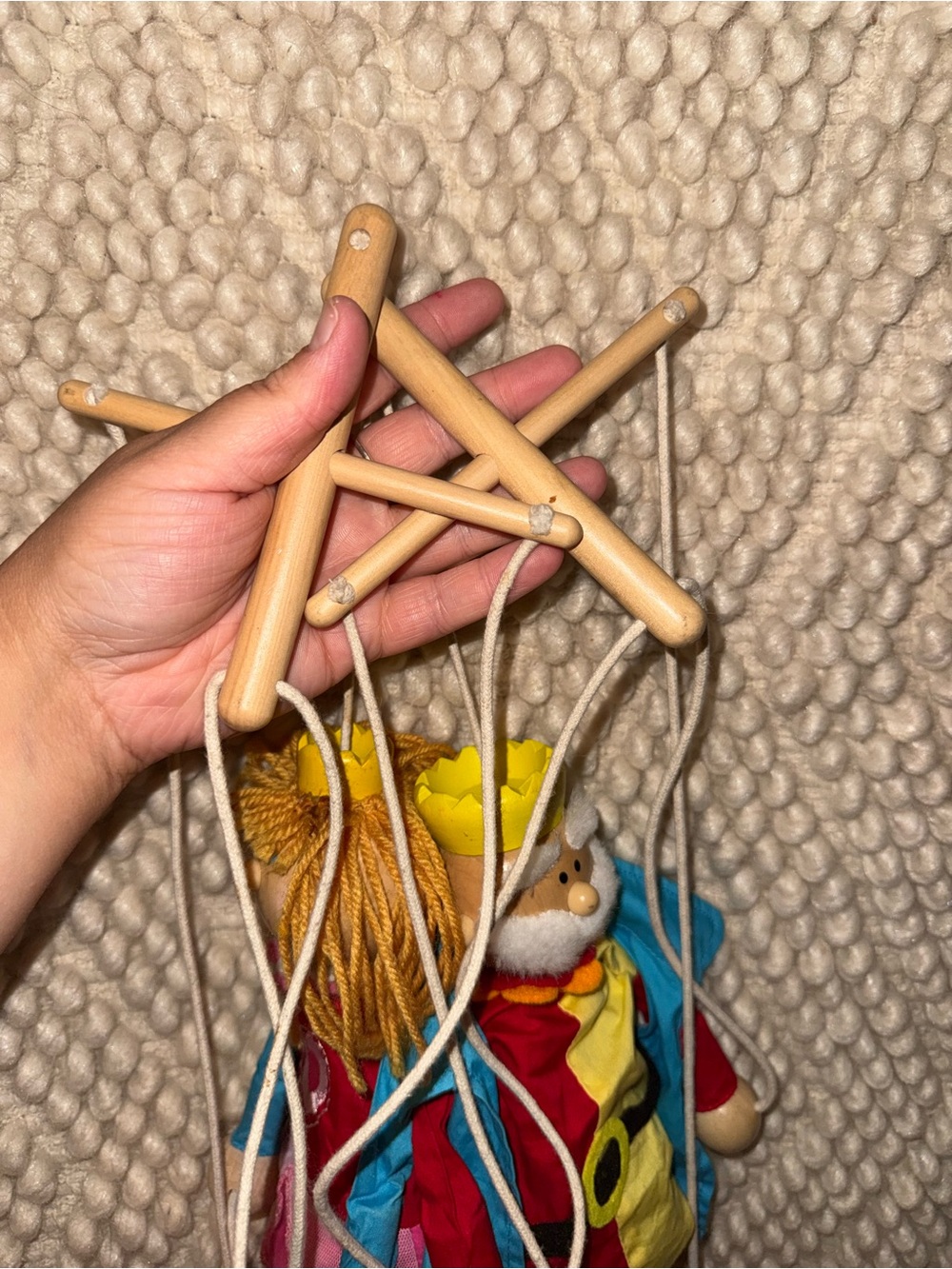 Vintage Wooden Marionette Puppets – King & Princess – Original Controls
